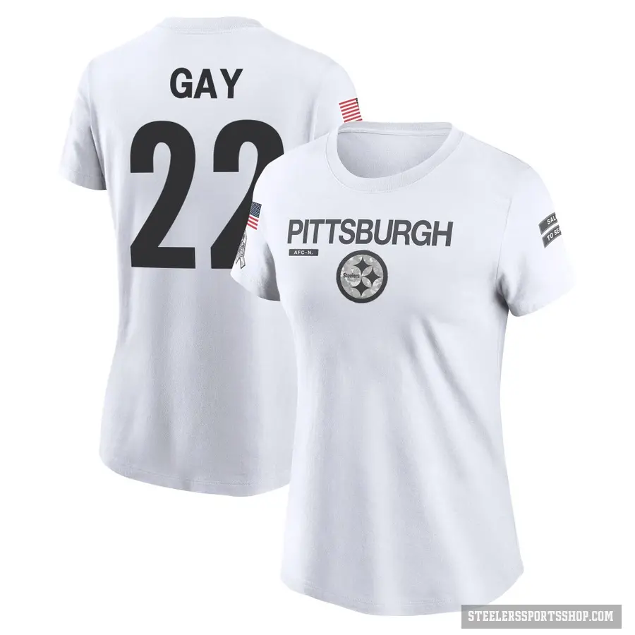 Women's ＃22 William Gay Pittsburgh Steelers White 2024 Salute to Service Performance T-Shirt