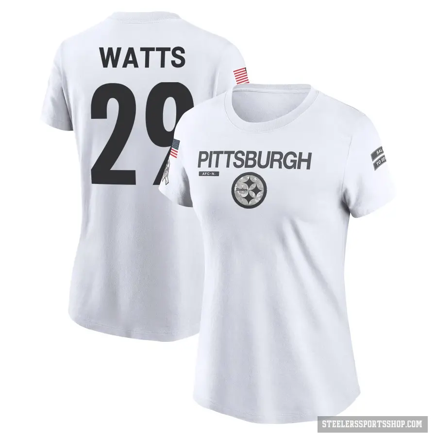 Women's ＃29 Ryan Watts Pittsburgh Steelers White 2024 Salute to Service Performance T-Shirt