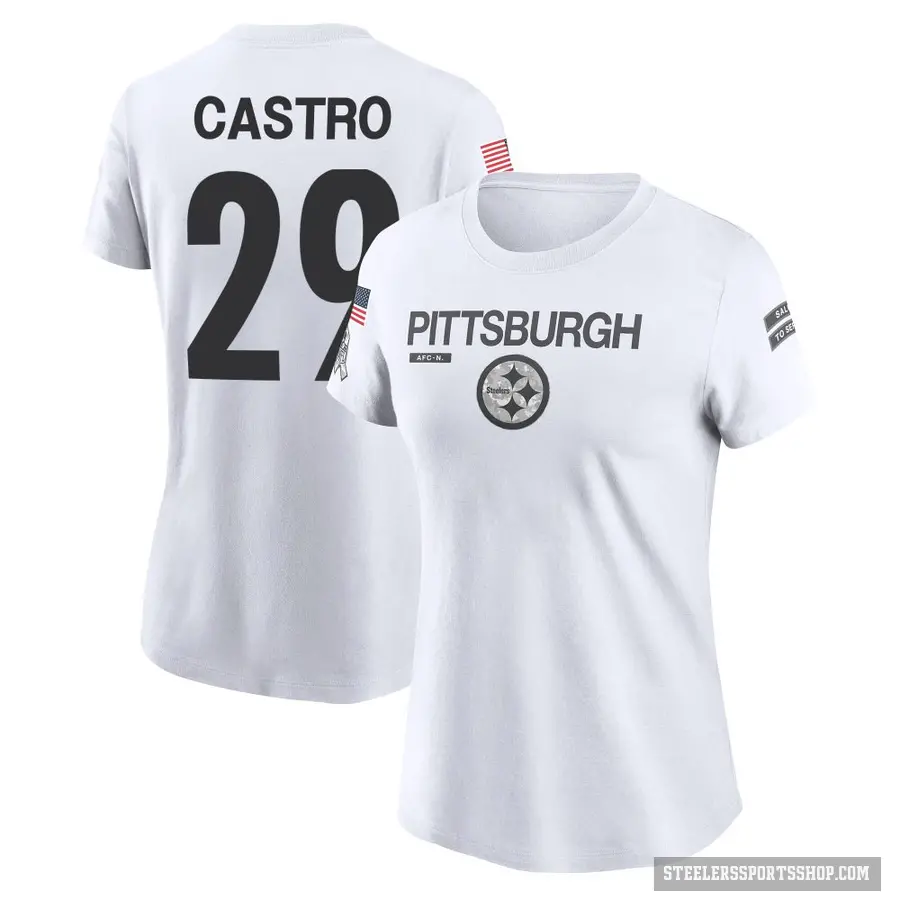 Women's ＃29 Sebastian Castro Pittsburgh Steelers White 2024 Salute to Service Performance T-Shirt