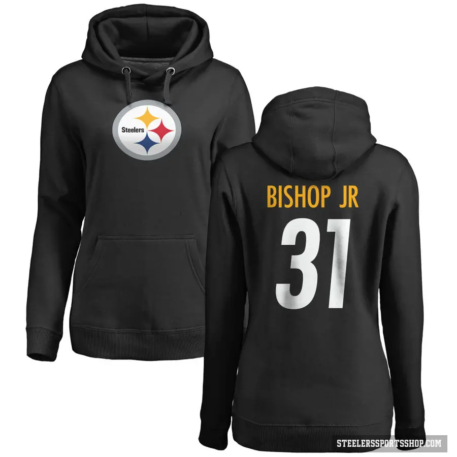 Women's ＃31 Beanie Bishop Jr. Pittsburgh Steelers Black Pro Line Logo Pullover Hoodie