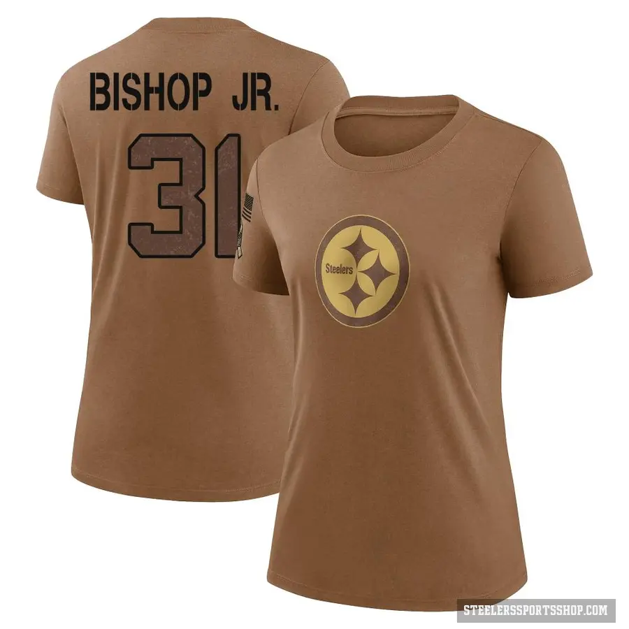 Women's ＃31 Beanie Bishop Jr. Pittsburgh Steelers Brown 2023 Salute To Service Performance T-Shirt