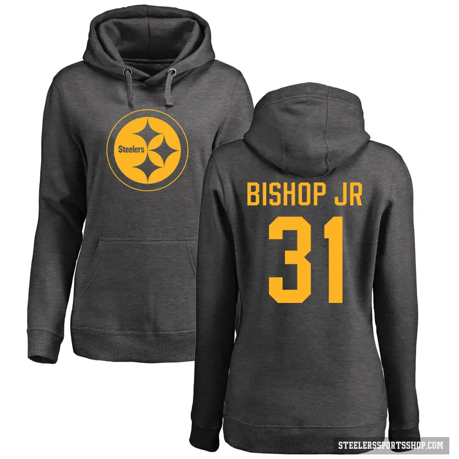 Women's ＃31 Beanie Bishop Jr. Pittsburgh Steelers Pro Line by Branded Ash One Color Pullover Hoodie