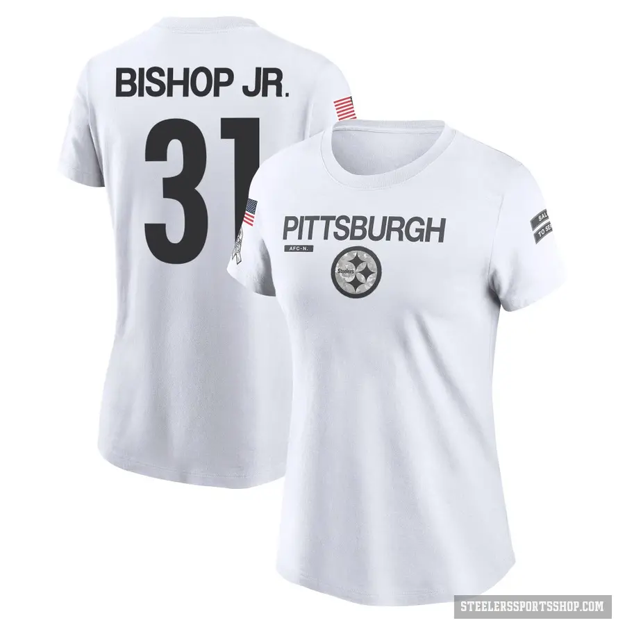 Women's ＃31 Beanie Bishop Jr. Pittsburgh Steelers White 2024 Salute to Service Performance T-Shirt