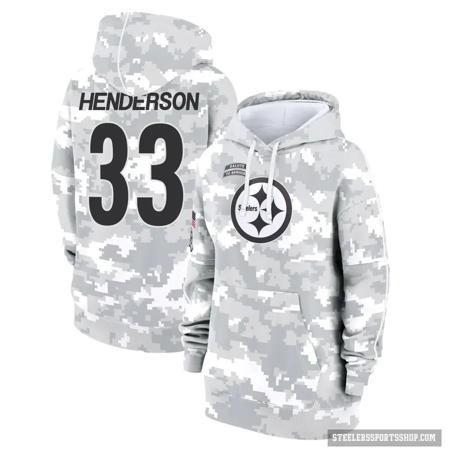 Women's ＃33 C.J. Henderson Pittsburgh Steelers Arctic Camo 2024 Salute to Service Club Fleece Pullover Hoodie
