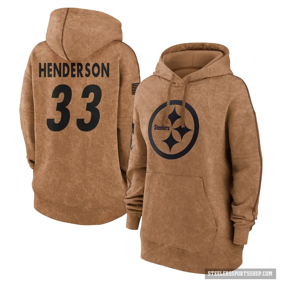 Women's ＃33 C.J. Henderson Pittsburgh Steelers Brown 2023 Salute To Service Pullover Hoodie