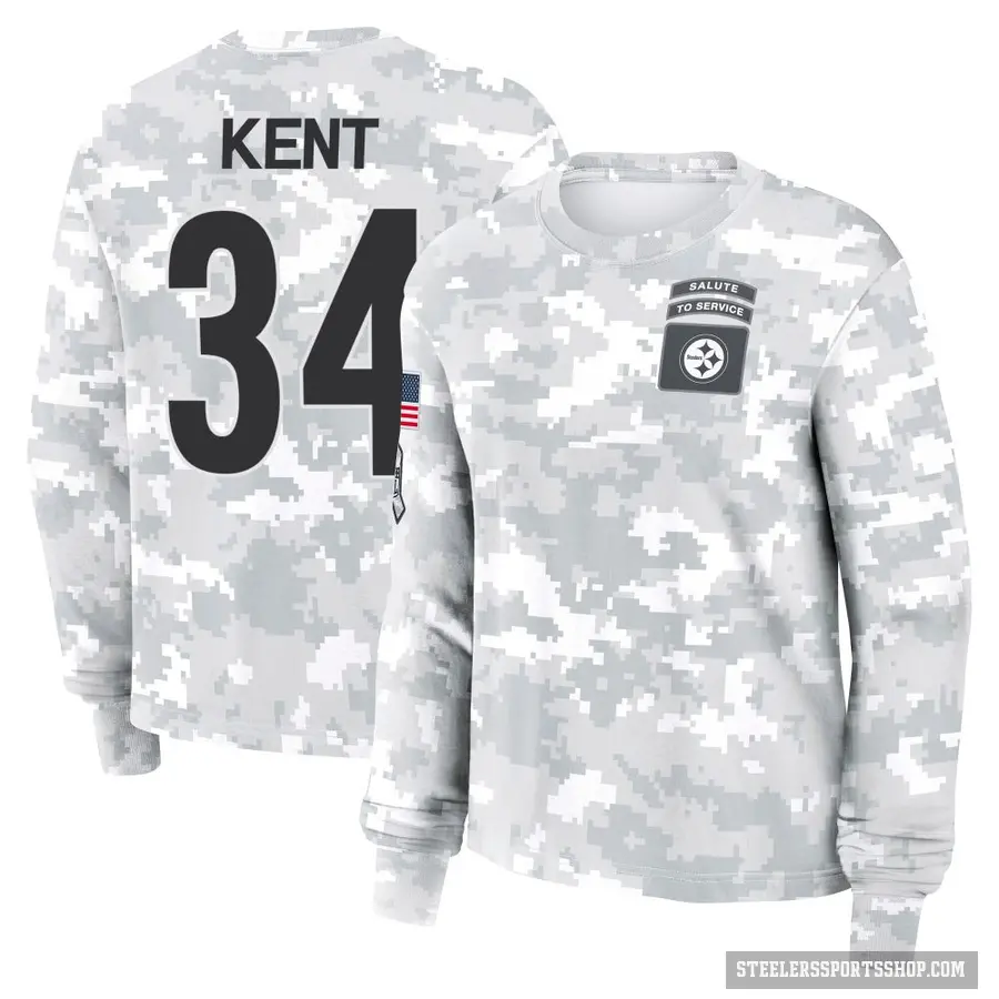 Women's ＃34 Donte Kent Pittsburgh Steelers Camo Arctic 2024 Salute to Service Long Sleeve T-Shirt