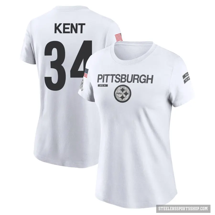 Women's ＃34 Donte Kent Pittsburgh Steelers White 2024 Salute to Service Performance T-Shirt