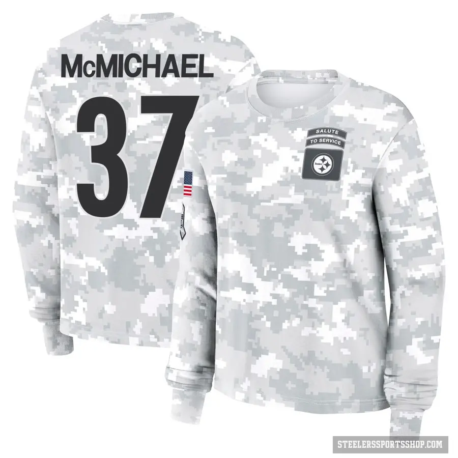 Women's ＃37 Kyler McMichael Pittsburgh Steelers Camo Arctic 2024 Salute to Service Long Sleeve T-Shirt