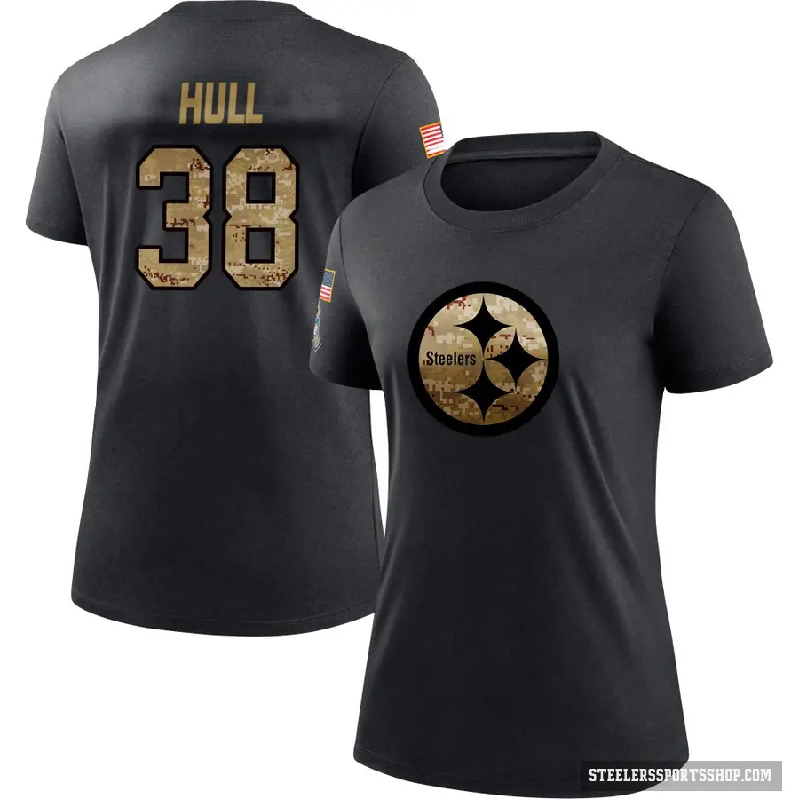 Women's ＃38 Evan Hull Pittsburgh Steelers Black 2020 Salute To Service Performance T-Shirt
