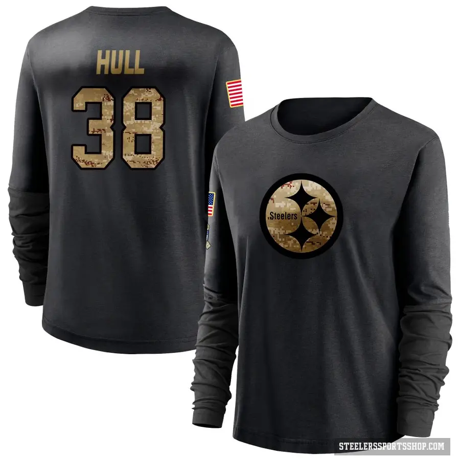 Women's ＃38 Evan Hull Pittsburgh Steelers Black 2020 Salute To Service Sideline Performance Long Sleeve T-Shirt