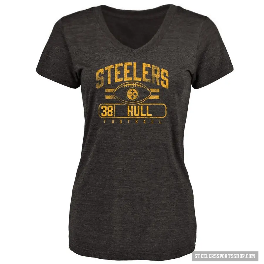 Women's ＃38 Evan Hull Pittsburgh Steelers Black Flanker T-Shirt