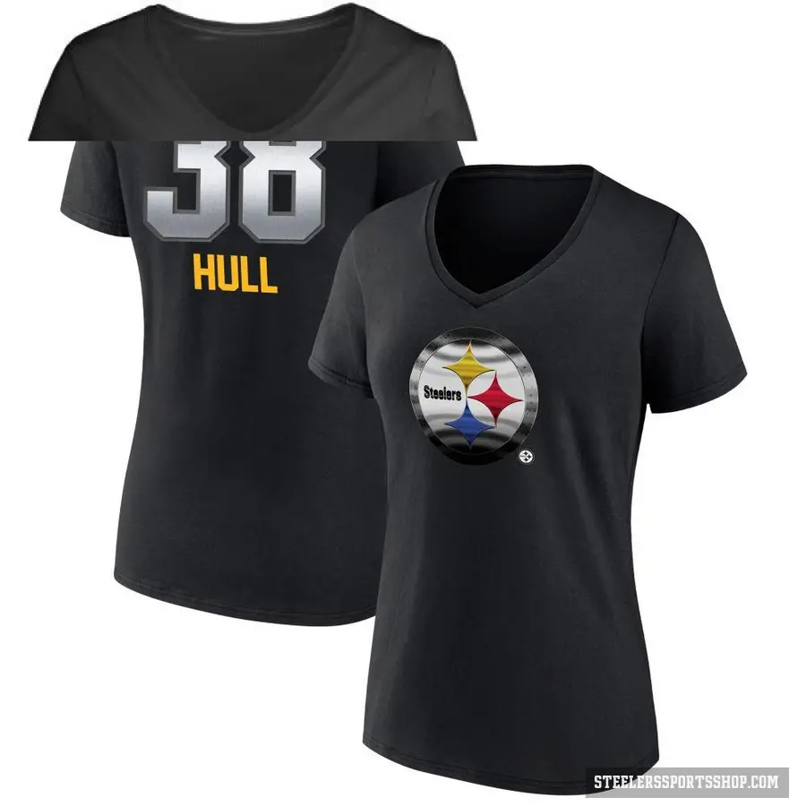 Women's ＃38 Evan Hull Pittsburgh Steelers Black Midnight Mascot T-Shirt