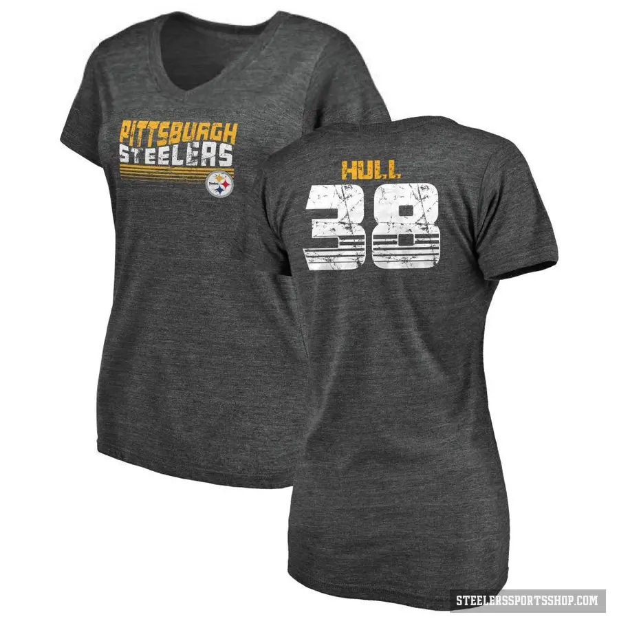 Women's ＃38 Evan Hull Pittsburgh Steelers Black Retro V-Neck T-Shirt
