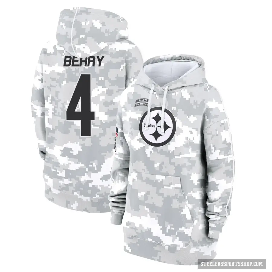 Women's ＃4 Jordan Berry Pittsburgh Steelers Arctic Camo 2024 Salute to Service Club Fleece Pullover Hoodie