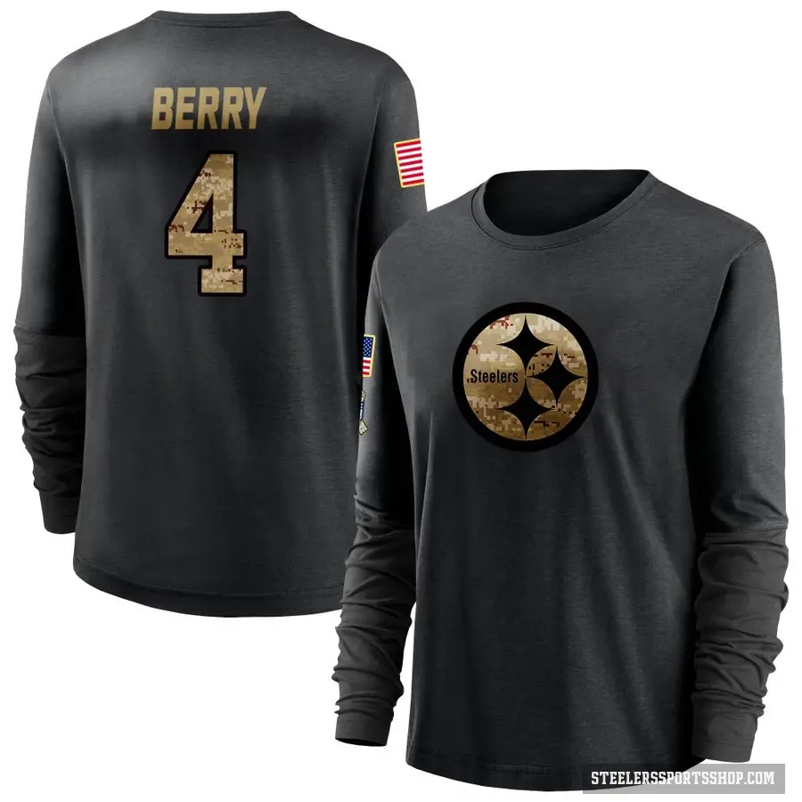Women's ＃4 Jordan Berry Pittsburgh Steelers Black 2020 Salute To Service Sideline Performance Long Sleeve T-Shirt
