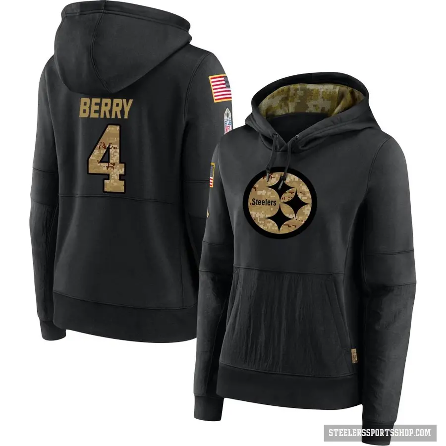Women's ＃4 Jordan Berry Pittsburgh Steelers Black 2020 Salute to Service Sideline Performance Pullover Hoodie