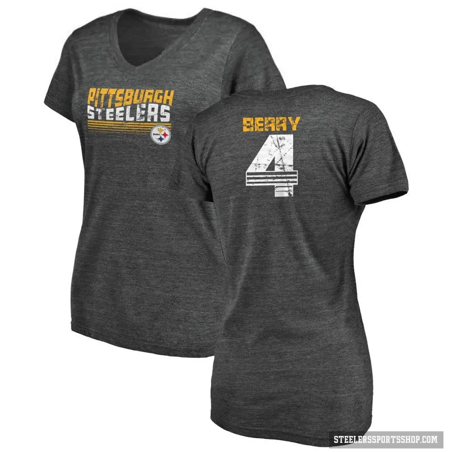 Women's ＃4 Jordan Berry Pittsburgh Steelers Black Retro V-Neck T-Shirt
