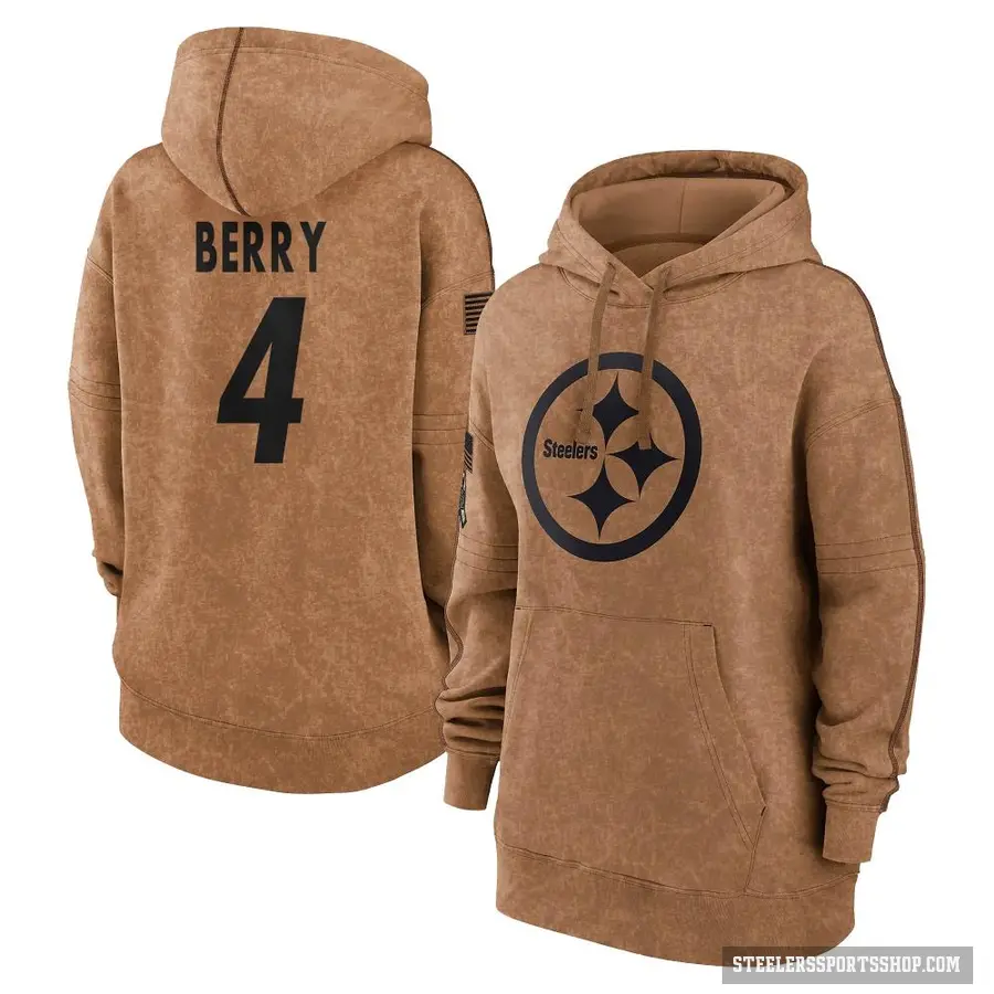 Women's ＃4 Jordan Berry Pittsburgh Steelers Brown 2023 Salute To Service Pullover Hoodie