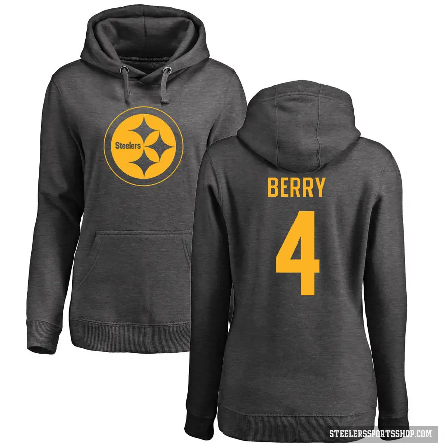 Women's ＃4 Jordan Berry Pittsburgh Steelers Pro Line by Branded Ash One Color Pullover Hoodie