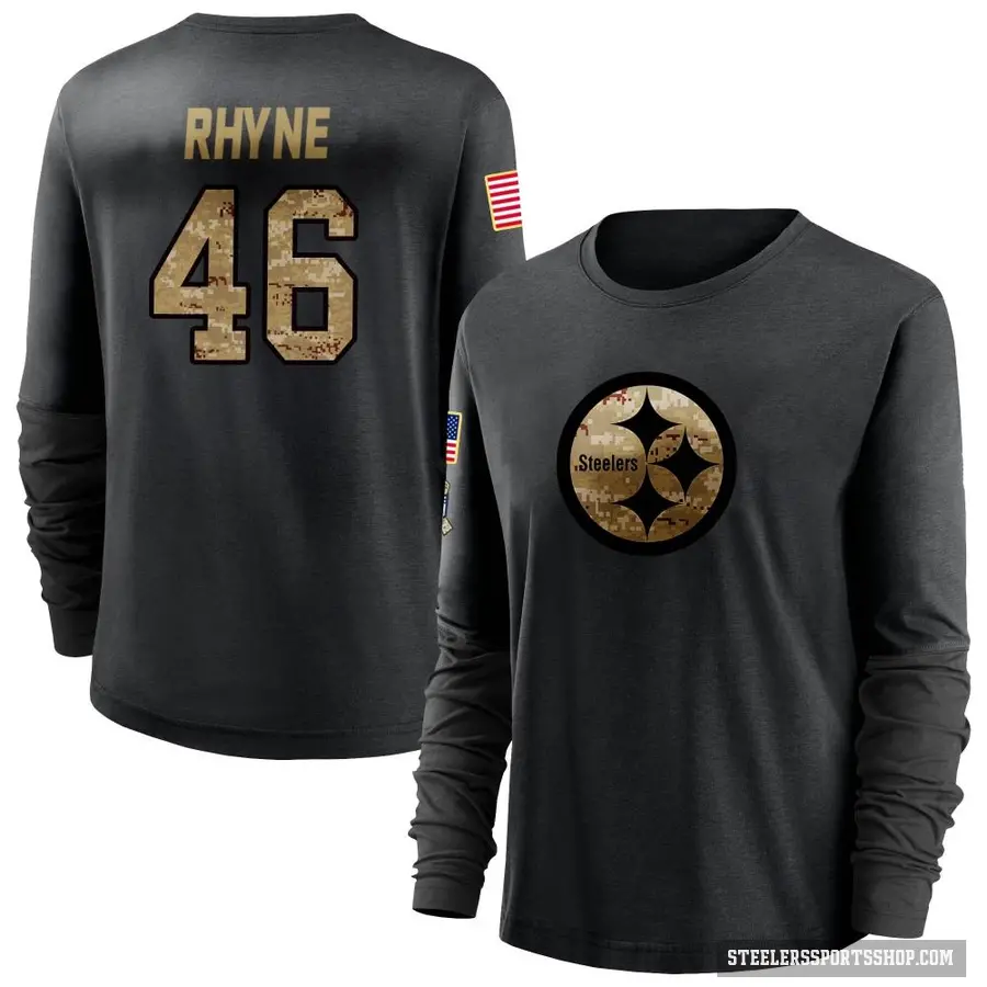 Women's ＃46 Forrest Rhyne Pittsburgh Steelers Black 2020 Salute To Service Sideline Performance Long Sleeve T-Shirt