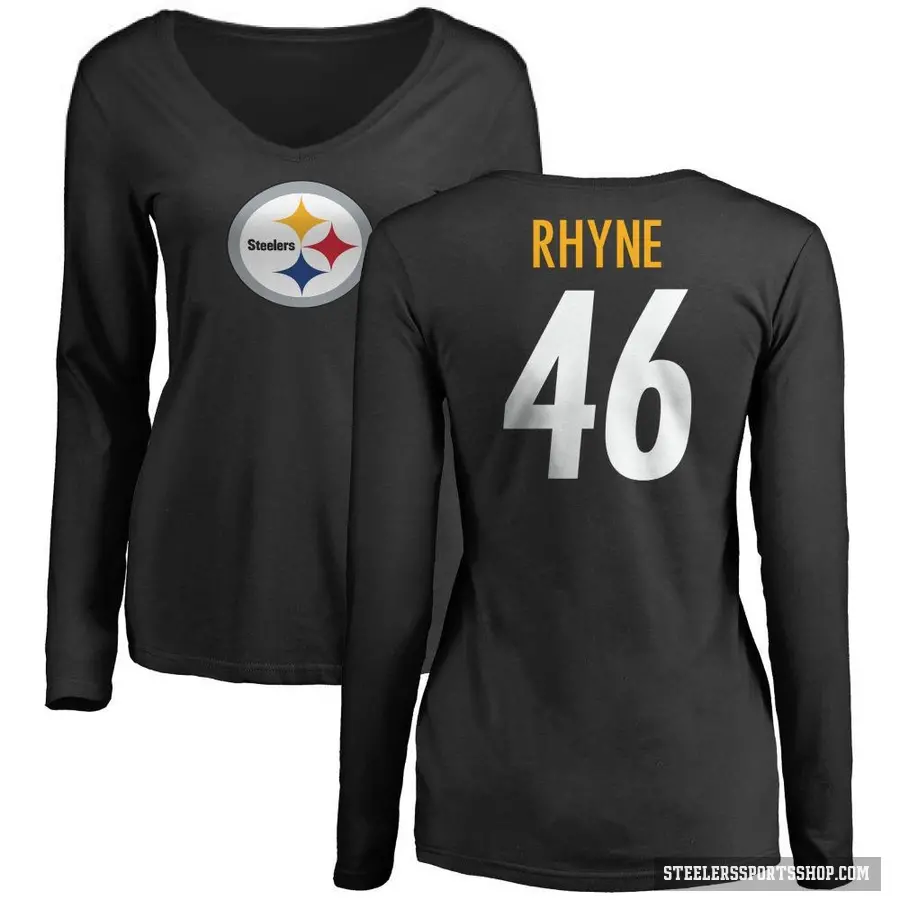Women's ＃46 Forrest Rhyne Pittsburgh Steelers Black Logo Slim Fit Long Sleeve T-Shirt
