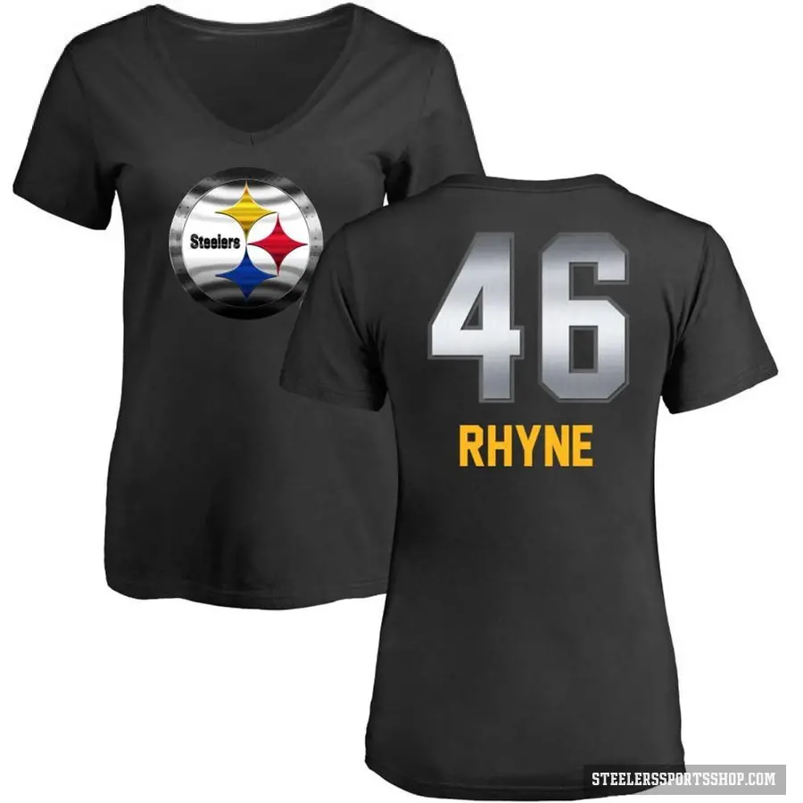 Women's ＃46 Forrest Rhyne Pittsburgh Steelers Black Midnight Mascot T-Shirt