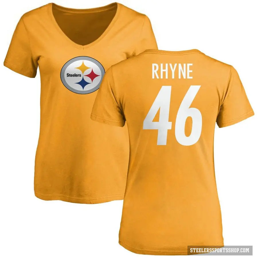 Women's ＃46 Forrest Rhyne Pittsburgh Steelers Gold Logo Slim Fit T-Shirt