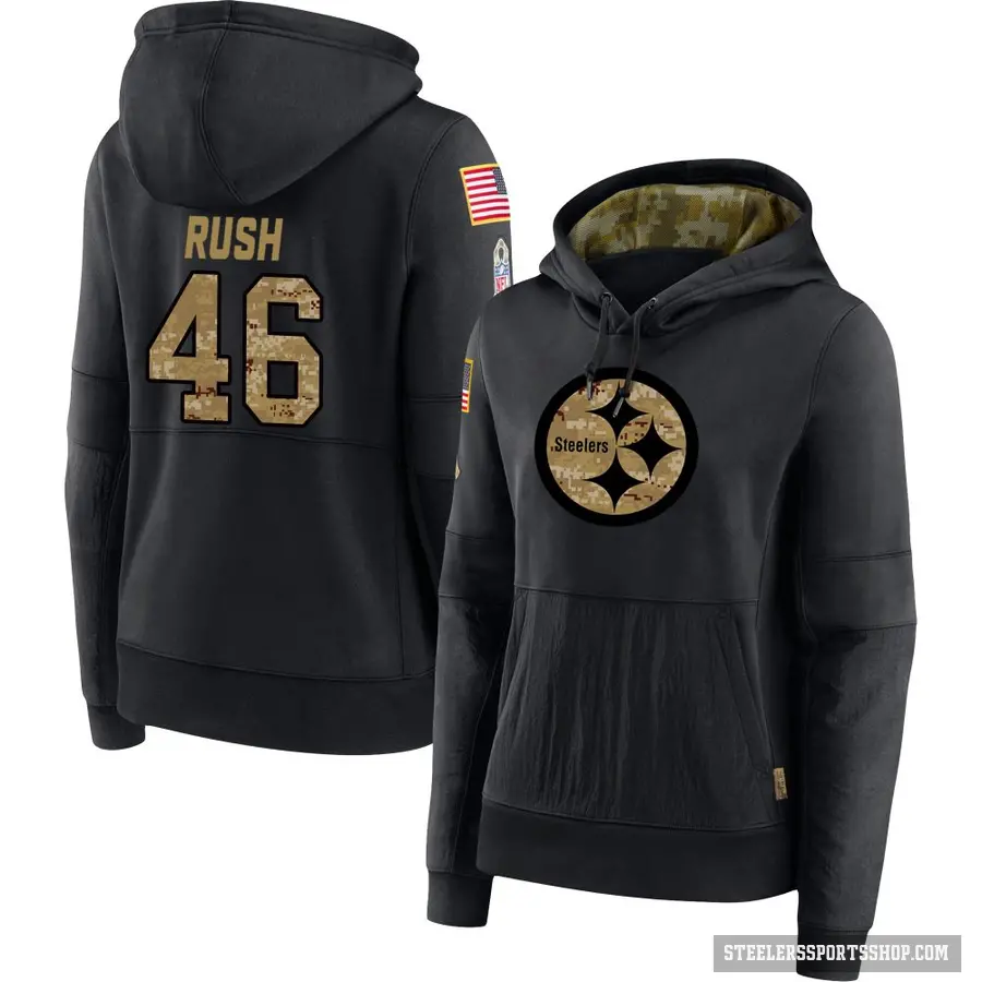 Women's ＃46 Thomas Rush Pittsburgh Steelers Black 2020 Salute to Service Sideline Performance Pullover Hoodie