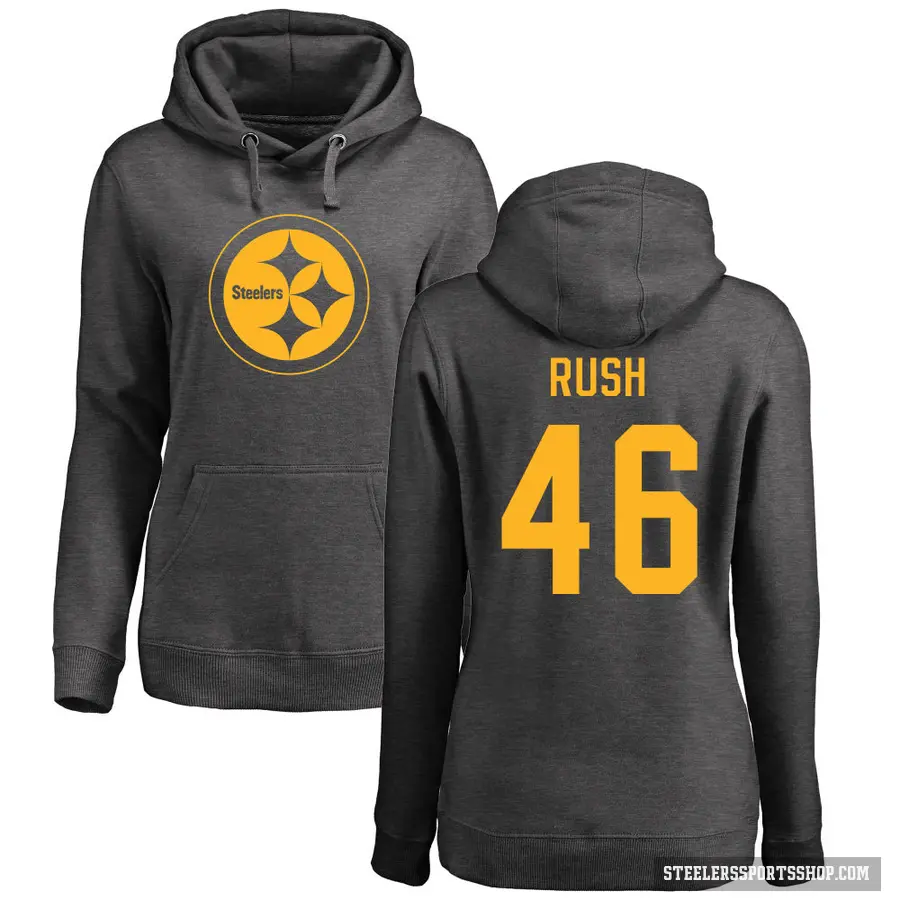 Women's ＃46 Thomas Rush Pittsburgh Steelers Pro Line by Branded Ash One Color Pullover Hoodie
