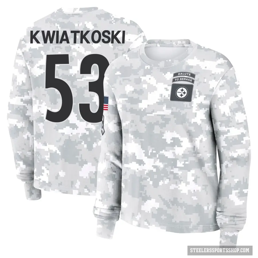 Women's ＃53 Nick Kwiatkoski Pittsburgh Steelers Camo Arctic 2024 Salute to Service Long Sleeve T-Shirt