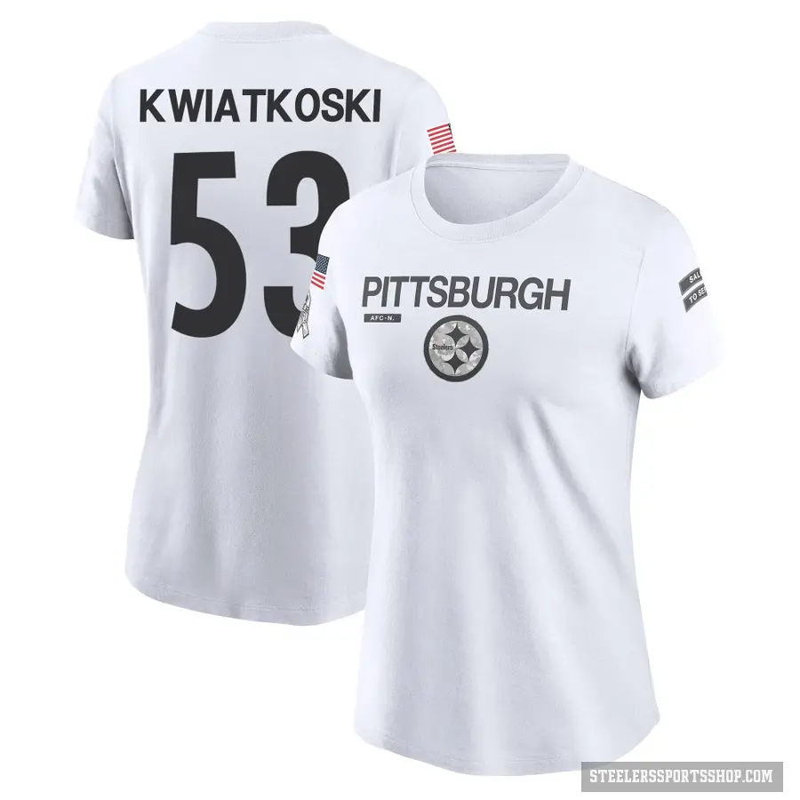 Women's ＃53 Nick Kwiatkoski Pittsburgh Steelers White 2024 Salute to Service Performance T-Shirt