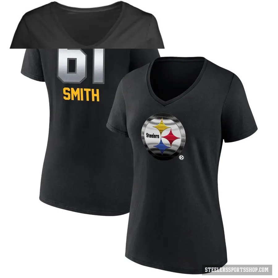 Women's ＃61 Lecitus Smith Pittsburgh Steelers Black Midnight Mascot T-Shirt