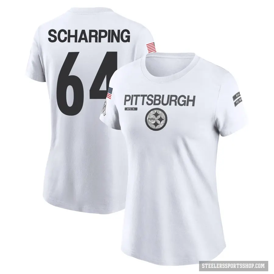 Women's ＃64 Max Scharping Pittsburgh Steelers White 2024 Salute to Service Performance T-Shirt