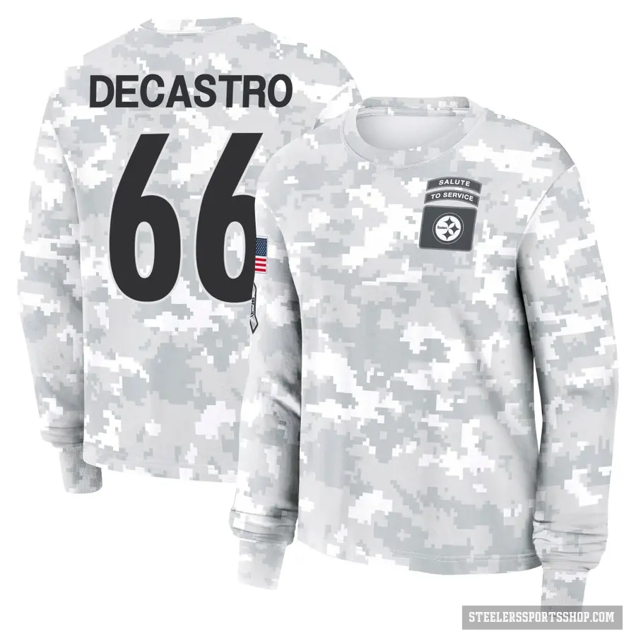 Women's ＃66 David DeCastro Pittsburgh Steelers Camo Arctic 2024 Salute to Service Long Sleeve T-Shirt