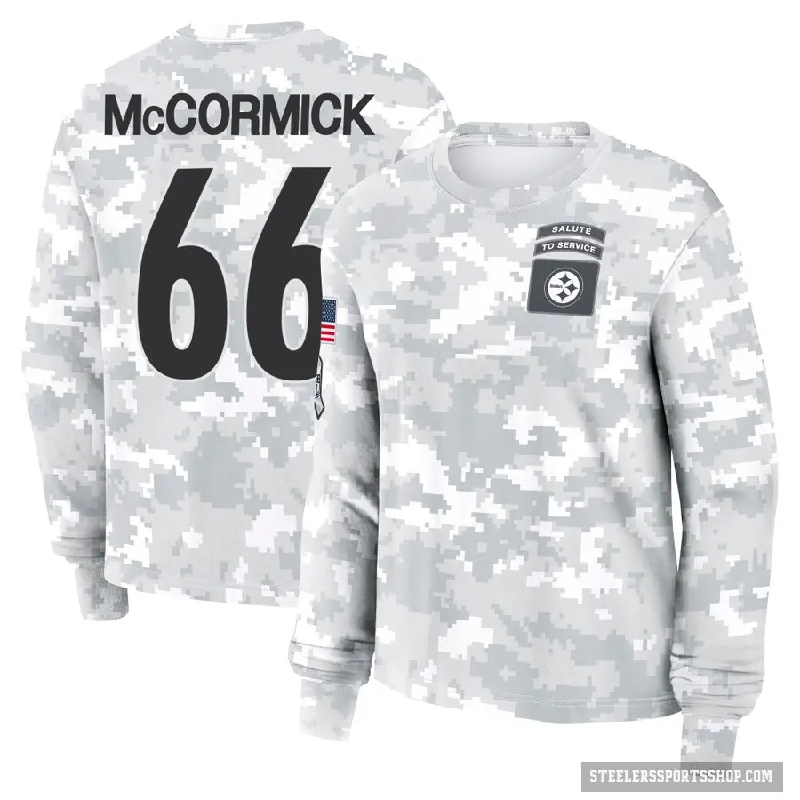 Women's ＃66 Mason McCormick Pittsburgh Steelers Camo Arctic 2024 Salute to Service Long Sleeve T-Shirt