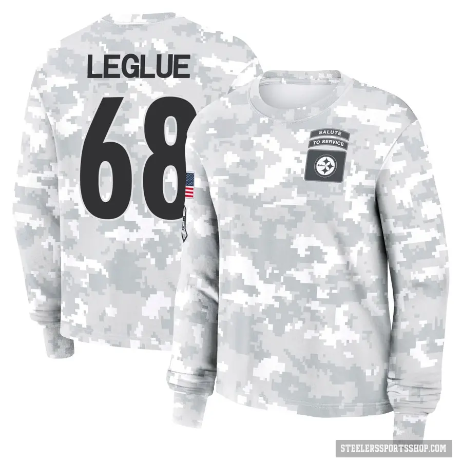 Women's ＃68 John Leglue Pittsburgh Steelers Camo Arctic 2024 Salute to Service Long Sleeve T-Shirt