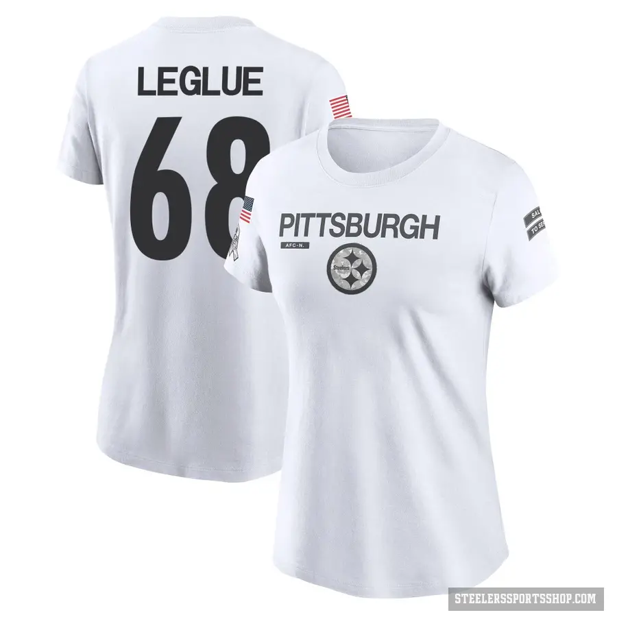 Women's ＃68 John Leglue Pittsburgh Steelers White 2024 Salute to Service Performance T-Shirt