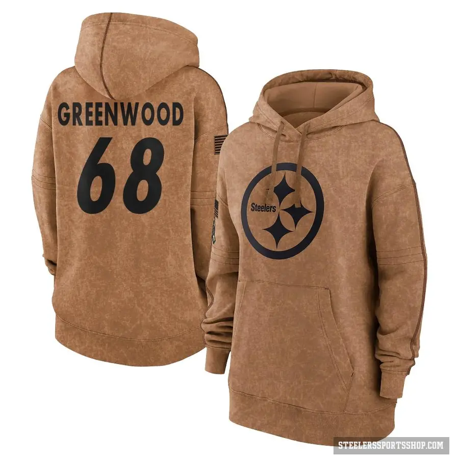 Women's ＃68 L.C. Greenwood Pittsburgh Steelers Brown 2023 Salute To Service Pullover Hoodie