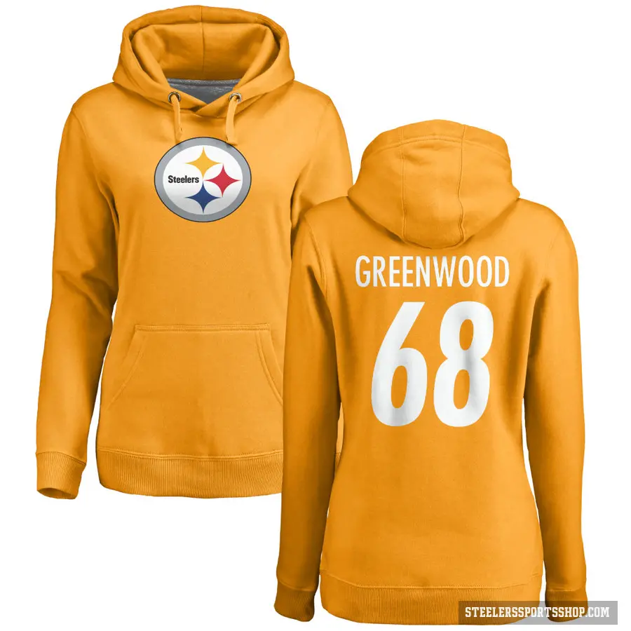 Women's ＃68 L.C. Greenwood Pittsburgh Steelers Gold Pro Line Name & Number Logo Pullover Hoodie
