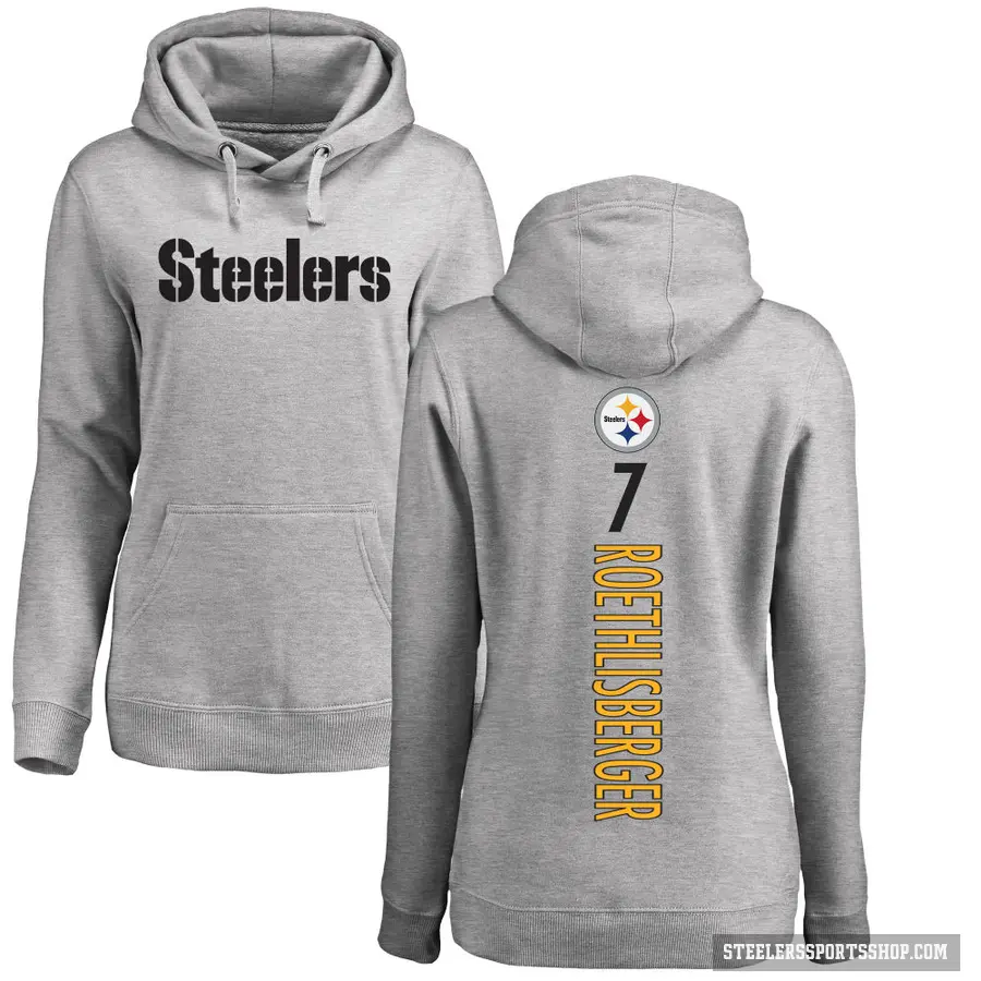 Women's ＃7 Ben Roethlisberger Pittsburgh Steelers Pro Line Ash Backer Pullover Hoodie