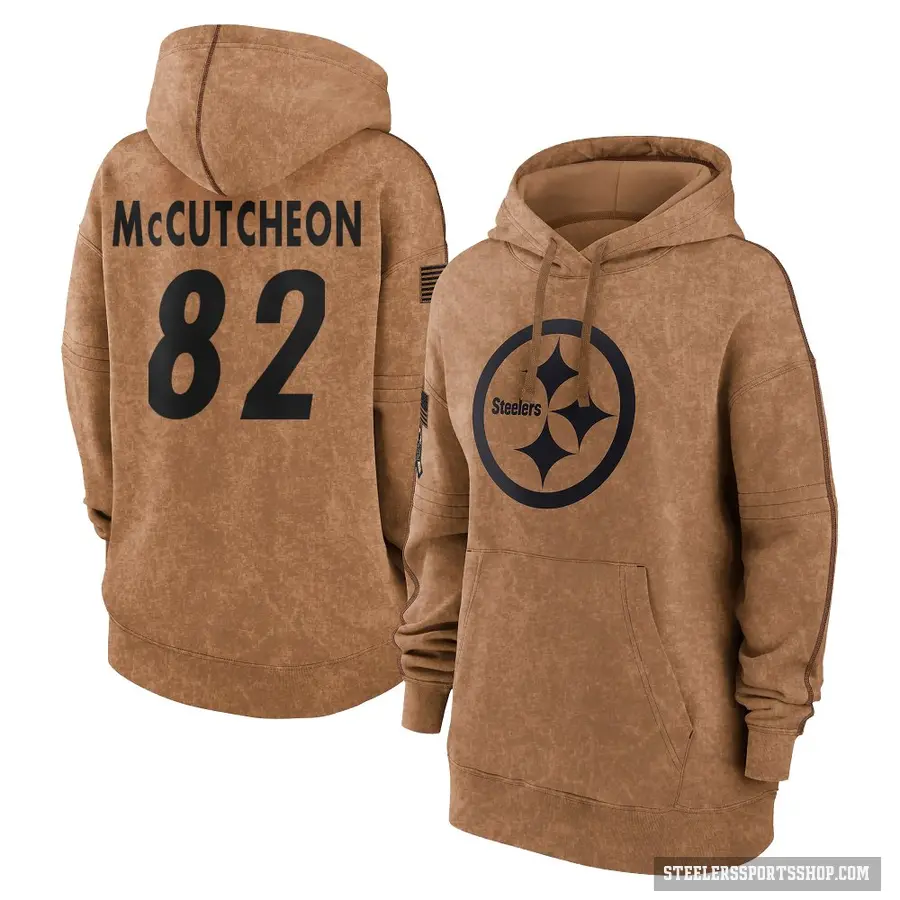 Women's ＃82 Lance McCutcheon Pittsburgh Steelers Brown 2023 Salute To Service Pullover Hoodie