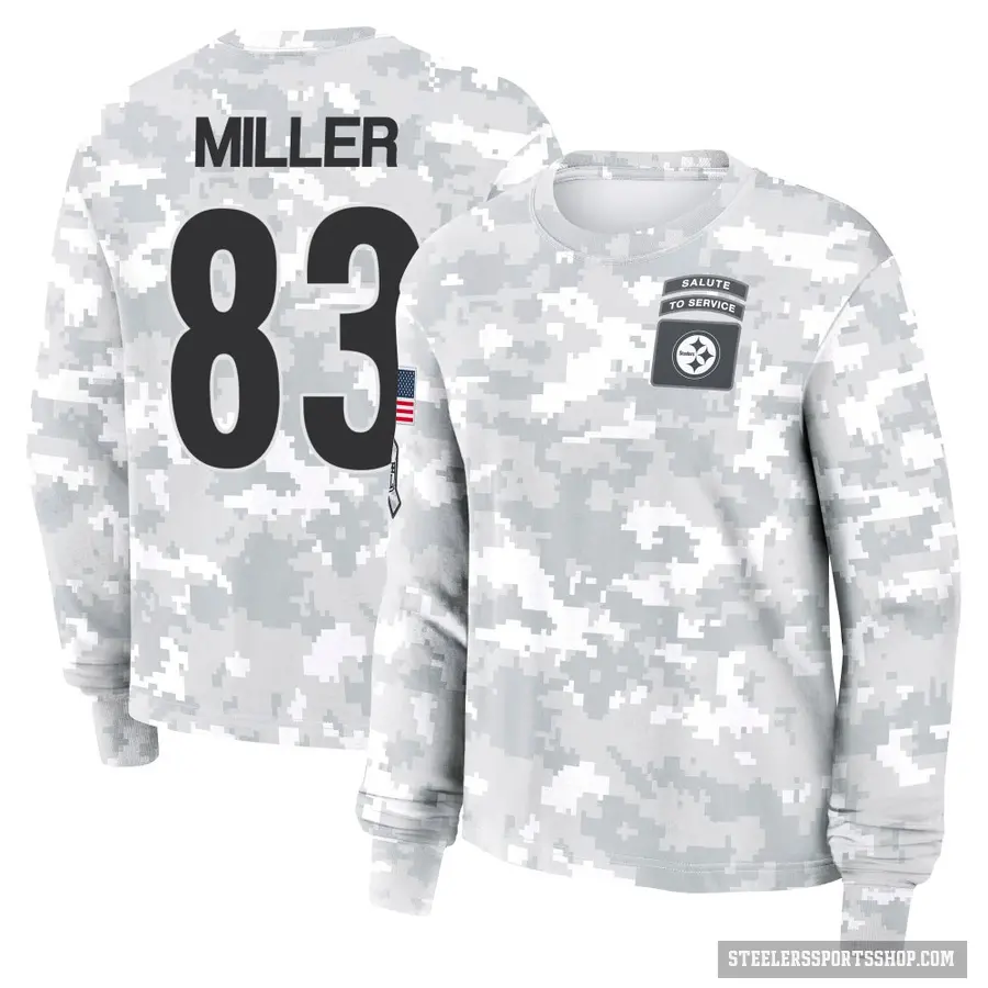 Women's ＃83 Heath Miller Pittsburgh Steelers Camo Arctic 2024 Salute to Service Long Sleeve T-Shirt
