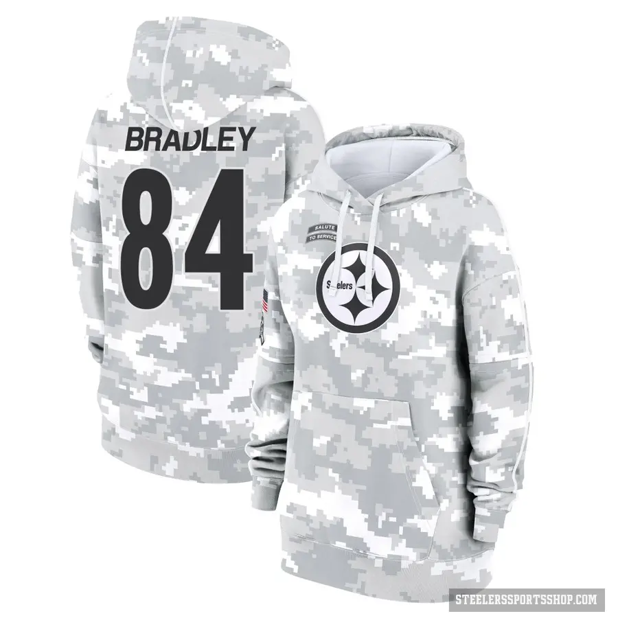Women's ＃84 Ja'Marcus Bradley Pittsburgh Steelers Arctic Camo 2024 Salute to Service Club Fleece Pullover Hoodie