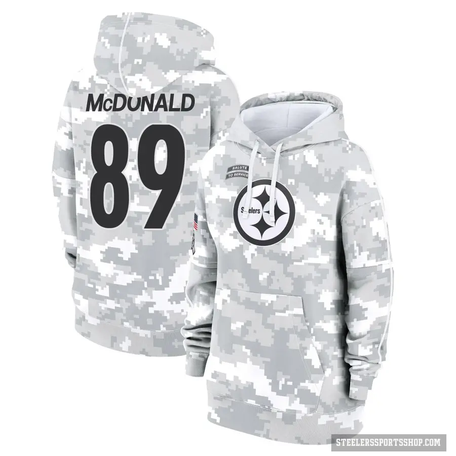 Women's ＃89 Vance McDonald Pittsburgh Steelers Arctic Camo 2024 Salute to Service Club Fleece Pullover Hoodie