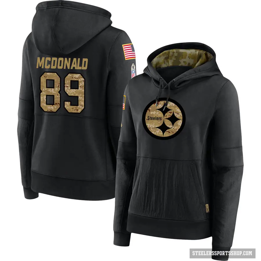 Women's ＃89 Vance McDonald Pittsburgh Steelers Black 2020 Salute to Service Sideline Performance Pullover Hoodie