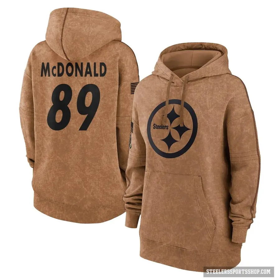 Women's ＃89 Vance McDonald Pittsburgh Steelers Brown 2023 Salute To Service Pullover Hoodie