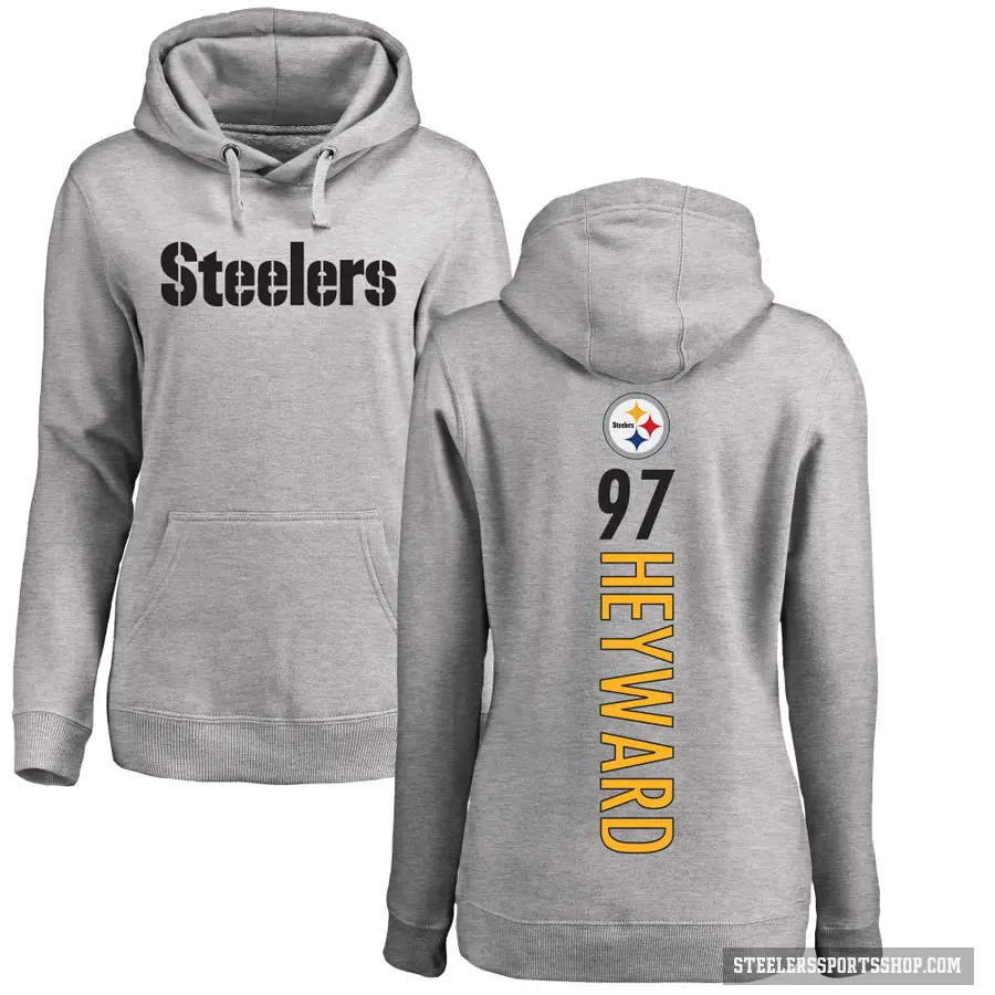 Women's ＃97 Cameron Heyward Pittsburgh Steelers Pro Line Ash Backer Pullover Hoodie