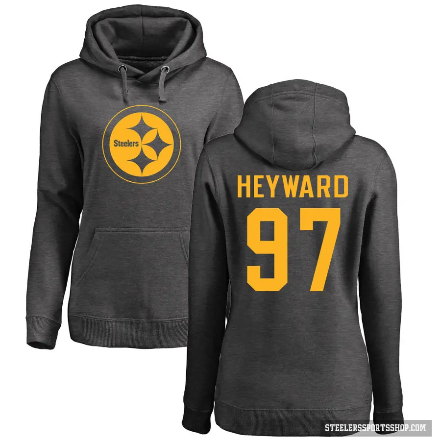 Women's ＃97 Cameron Heyward Pittsburgh Steelers Pro Line by Branded Ash One Color Pullover Hoodie