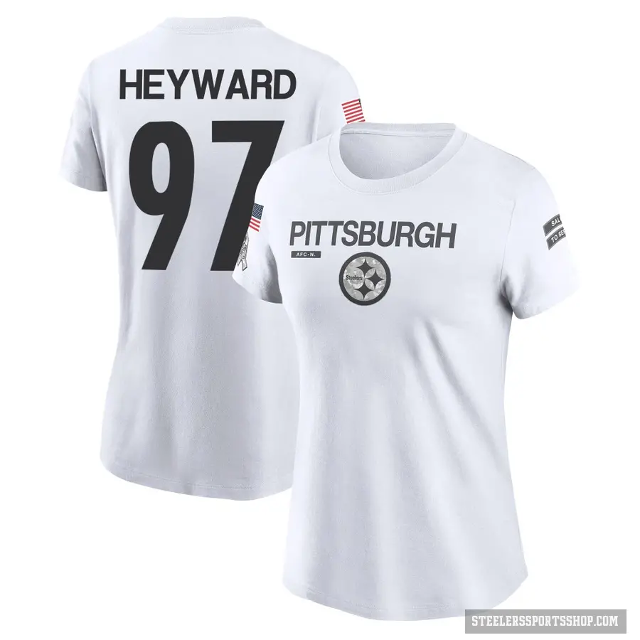 Women's ＃97 Cameron Heyward Pittsburgh Steelers White 2024 Salute to Service Performance T-Shirt