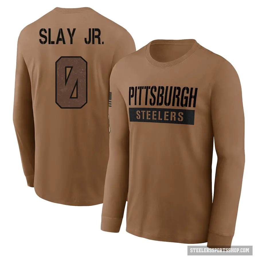Youth ＃0 Darius Slay Jr. Pittsburgh Steelers Brown 2023 Salute To Service Long Sleeve T-Shirt